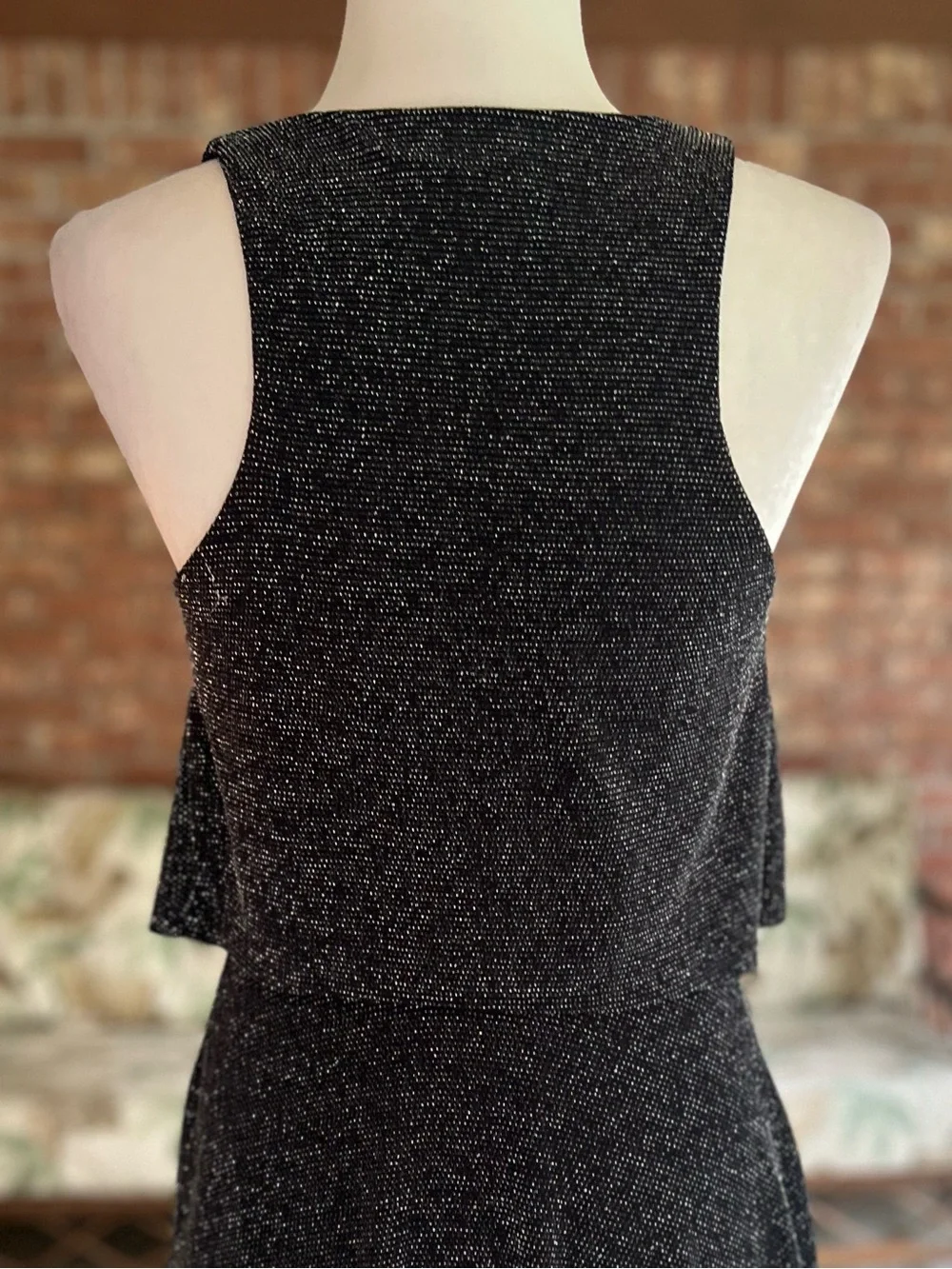 Express Black Silver Metallic Shimmer Layered Knit Mini Dress S Cocktail LBD